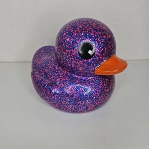 Giant Glitter Dazzle Blue Pink Rubber Duckie Duck World JEEP Bath Toy Ducky